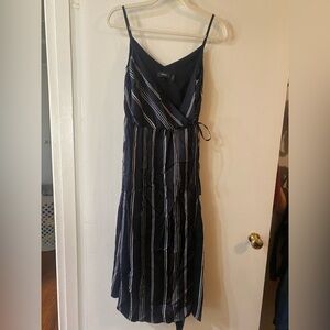 Theory Navy and White Striped Wrap Maxi Dress